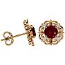 Garnet Earrings: Garnet Jewelry: 2 1/10 Carat Garnet and Diamond Antique Stud Earrings In 14 Karat Yellow Gold Image-3
