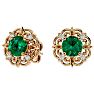 1 3/4 Carat Emerald and Diamond Antique Stud Earrings In 14 Karat Yellow Gold Image-2