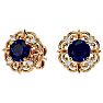2 1/5 Carat Sapphire and Diamond Antique Stud Earrings In 14 Karat Yellow Gold Image-2