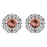 1-3/4 Carat Round Shape Morganite Earrings with Diamond Antique Design Studs In 14 Karat White Gold Image-1