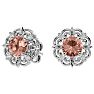 1-3/4 Carat Round Shape Morganite Earrings with Diamond Antique Design Studs In 14 Karat White Gold Image-2