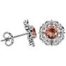 1-3/4 Carat Round Shape Morganite Earrings with Diamond Antique Design Studs In 14 Karat White Gold Image-3