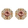 1-3/4 Carat Round Shape Morganite Earrings with Diamond Antique Design Studs In 14 Karat Yellow Gold Image-1
