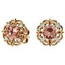 1-3/4 Carat Round Shape Morganite Earrings with Diamond Antique Design Studs In 14 Karat Yellow Gold Image-2
