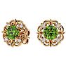 1 3/4 Carat Peridot and Diamond Antique Stud Earrings In 14 Karat Yellow Gold Image-2