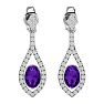 2 Carat Oval Shape Amethyst and Diamond Dangle Earrings In 14 Karat White Gold Image-2
