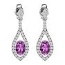 Pink Gemstones 2 1/2 Carat Oval Shape Pink Topaz and Diamond Dangle Earrings In 14 Karat White Gold Image-2