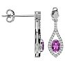Pink Gemstones 2 1/2 Carat Oval Shape Pink Topaz and Diamond Dangle Earrings In 14 Karat White Gold Image-3