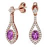 Pink Gemstones 2 1/2 Carat Oval Shape Pink Topaz and Diamond Dangle Earrings In 14 Karat Rose Gold Image-1