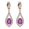 Pink Gemstones 2 1/2 Carat Oval Shape Pink Topaz and Diamond Dangle Earrings In 14 Karat Rose Gold Image-2