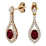 Garnet Earrings: Garnet Jewelry: 2 1/2 Carat Oval Shape Garnet and Diamond Dangle Earrings In 14 Karat Yellow Gold Image-1