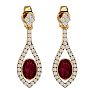 Garnet Earrings: Garnet Jewelry: 2 1/2 Carat Oval Shape Garnet and Diamond Dangle Earrings In 14 Karat Yellow Gold Image-2