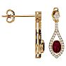 Garnet Earrings: Garnet Jewelry: 2 1/2 Carat Oval Shape Garnet and Diamond Dangle Earrings In 14 Karat Yellow Gold Image-3
