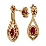 Garnet Earrings: Garnet Jewelry: 2 1/2 Carat Oval Shape Garnet and Diamond Dangle Earrings In 14 Karat Yellow Gold Image-4