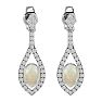 2 Carat Oval Shape Opal and Diamond Dangle Earrings In 14 Karat White Gold Image-2
