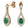 2 Carat Oval Shape Emerald and Diamond Dangle Earrings In 14 Karat Yellow Gold Image-1