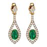 2 Carat Oval Shape Emerald and Diamond Dangle Earrings In 14 Karat Yellow Gold Image-2