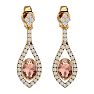2 Carat Oval Shape Morganite Earrings and Diamond Dangles In 14 Karat Yellow Gold Image-2