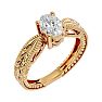 1 Carat Oval Shape Diamond Solitaire Engagement Ring with Tapered Etched Band In 14 Karat Yellow Gold Image-2