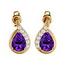1 1/3 Carat Amethyst and Diamond Pear Shape Stud Earrings In 14 Karat Yellow Gold  Image-2