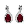 Garnet Earrings: Garnet Jewelry: 2 Carat Garnet and Diamond Pear Shape Stud Earrings In 14 Karat White Gold  Image-2