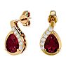Garnet Earrings: Garnet Jewelry: 2 Carat Garnet and Diamond Pear Shape Stud Earrings In 14 Karat Yellow Gold  Image-1