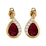 Garnet Earrings: Garnet Jewelry: 2 Carat Garnet and Diamond Pear Shape Stud Earrings In 14 Karat Yellow Gold  Image-2