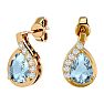 Aquamarine Earrings: Aquamarine Jewelry: 1.40 Carat Aquamarine and Diamond Pear Shape Stud Earrings In 14 Karat Yellow Gold  Image-1