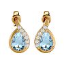 Aquamarine Earrings: Aquamarine Jewelry: 1.40 Carat Aquamarine and Diamond Pear Shape Stud Earrings In 14 Karat Yellow Gold  Image-2