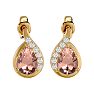 1-2/5 Carat Pear Shape Morganite Earrings and Diamond Drop In 14 Karat Yellow Gold  Image-2