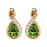 1 3/4 Carat Peridot and Diamond Pear Shape Stud Earrings In 14 Karat Yellow Gold  Image-2