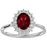 Garnet Ring: Garnet Jewelry: 1 3/4 Carat Oval Shape Garnet and Halo Diamond Ring In 14 Karat White Gold Image-1