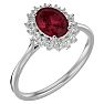 Garnet Ring: Garnet Jewelry: 1 3/4 Carat Oval Shape Garnet and Halo Diamond Ring In 14 Karat White Gold Image-2