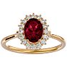 Garnet Ring: Garnet Jewelry: 1 3/4 Carat Oval Shape Garnet and Halo Diamond Ring In 14 Karat Yellow Gold Image-1