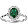 1.40 Carat Oval Shape Emerald and Halo Diamond Ring In 14 Karat White Gold Image-1