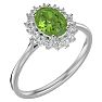 1.60 Carat Oval Shape Peridot and Halo Diamond Ring In 14 Karat White Gold Image-2