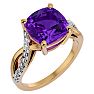 4 Carat Cushion Cut Amethyst and Diamond Ring in 10k Yellow Gold Image-2