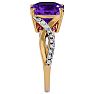 4 Carat Cushion Cut Amethyst and Diamond Ring in 10k Yellow Gold Image-4