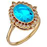 1 3/4 Carat Oval Shape Blue Topaz and Halo Diamond Ring In 14 Karat Yellow Gold Image-2
