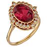 Garnet Ring: Garnet Jewelry: 1 3/4 Carat Oval Shape Garnet and Halo Diamond Ring In 14 Karat Yellow Gold Image-2