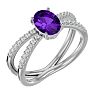 1 1/3 Carat Oval Shape Amethyst and Diamond Ring In 14 Karat White Gold Image-2