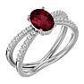 Garnet Ring: Garnet Jewelry: 1 3/4 Carat Oval Shape Garnet and Diamond Ring In 14 Karat White Gold Image-2