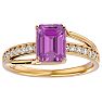 Pink Gemstones 2 Carat Emerald Shape Pink Topaz and Diamond Ring In 14 Karat Yellow Gold Image-1