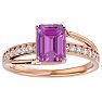 Pink Gemstones 2 Carat Emerald Shape Pink Topaz and Diamond Ring In 14 Karat Rose Gold Image-1
