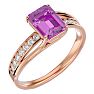 Pink Gemstones 2 Carat Emerald Shape Pink Topaz and Diamond Ring In 14 Karat Rose Gold Image-2
