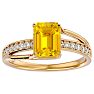 1 3/4 Carat Emerald Shape Citrine and Diamond Ring In 14 Karat Yellow Gold Image-1