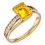 1 3/4 Carat Emerald Shape Citrine and Diamond Ring In 14 Karat Yellow Gold Image-2
