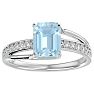 Aquamarine Ring: Aquamarine Jewelry: 1 1/2 Carat Emerald Shape Aquamarine and Diamond Ring In 14 Karat White Gold Image-1