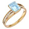 Aquamarine Ring: Aquamarine Jewelry: 1 1/2 Carat Emerald Shape Aquamarine and Diamond Ring In 14 Karat Yellow Gold Image-2