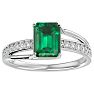 1 1/2 Carat Emerald Shape Emerald and Diamond Ring In 14 Karat White Gold Image-1